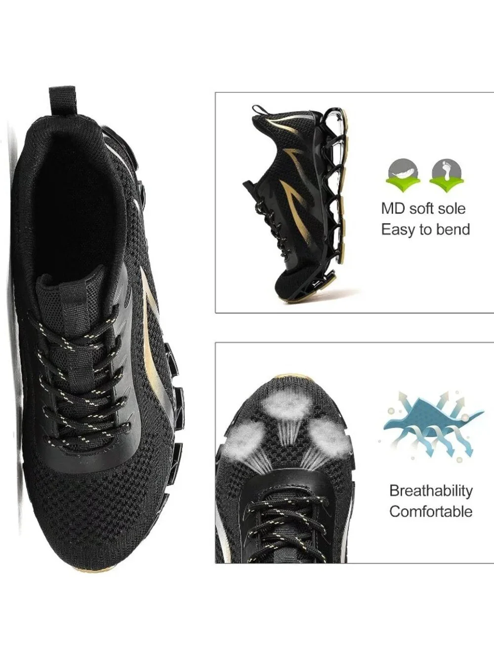 Men's Black Yellow Mesh Running Shoes Tennis Walking Casual Trainers Sneaker
